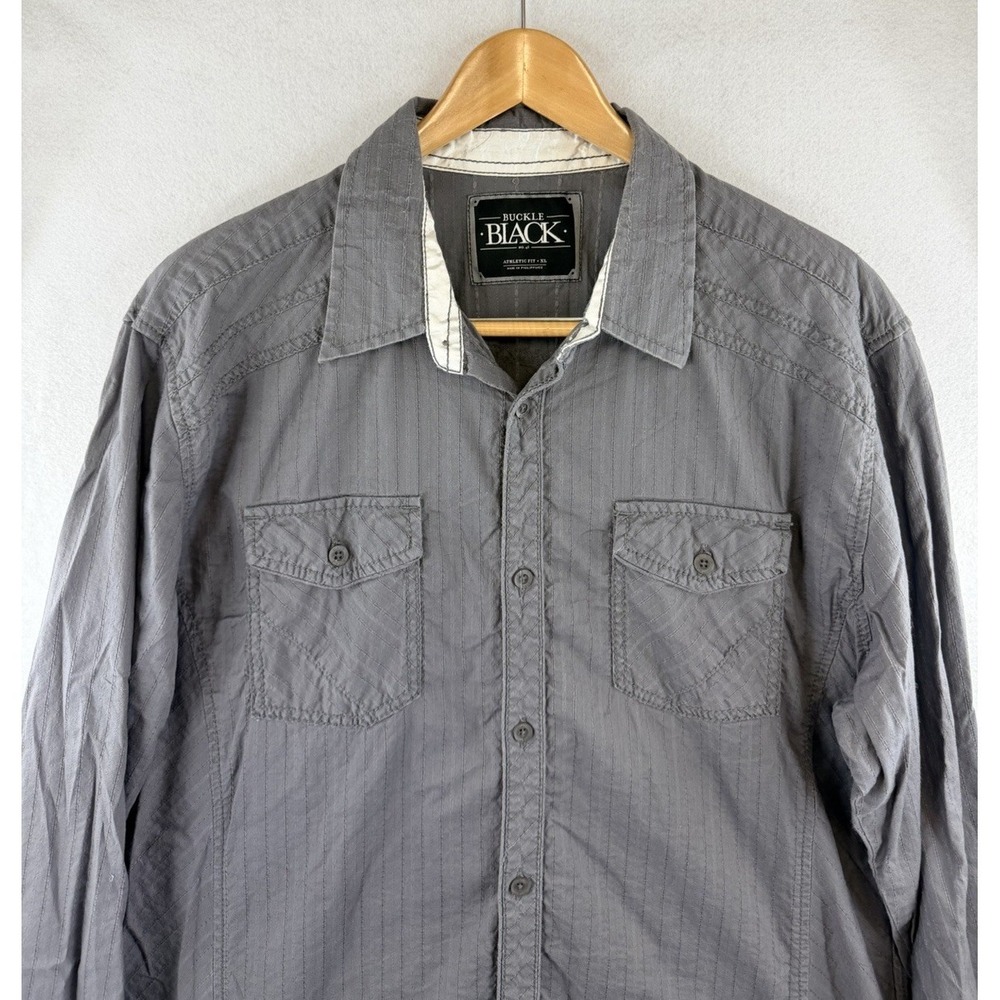 Buckle Black Label Shirt Mens XL Athletic Fit Button Up L/S‎ Gray, BB112001NM